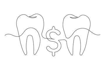 Teeth isolated continuous one line drawing clean minimalist outline illustration