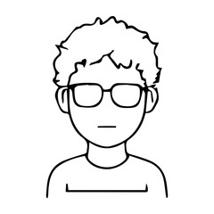 Fototapeta premium A young man with glasses and a serious expression on his face. He is wearing a shirt and he is looking down