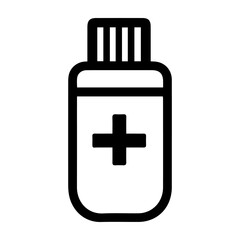 Fototapeta premium A medicine bottle with a cross on it. The bottle is black and white. The bottle is a symbol of medicine and health