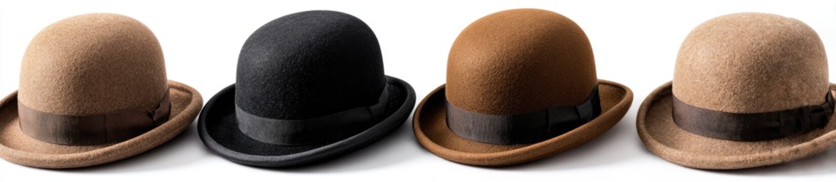 Four bowler hats in varying shades of brown and black