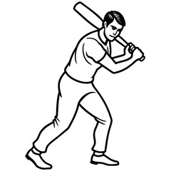 Man play cricket line art vector