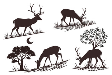 Wild Deer Silhouette Clipart Set
