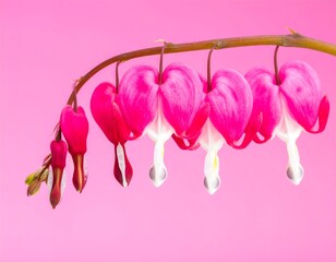Fototapeta premium Pink heart-shaped flowers against a pink background