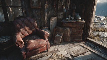 A sad tale unfolded through the abandoned furniture in a prospector's hut