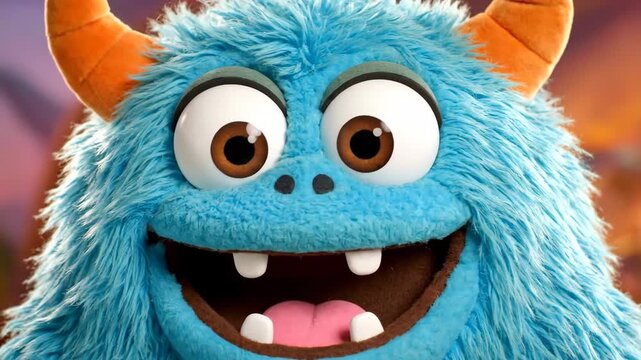 Up Close With a Friendly Blue Monster Puppet, Ready for Halloween and Fall Fun