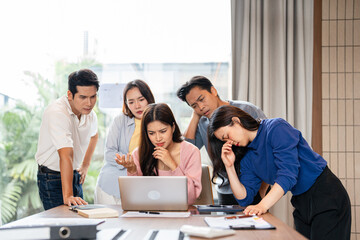 Frustrated upset business team people sad with bad work result, disappointed in failure crisis...