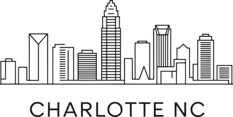 Charlotte North Carolina Skyline Silhouette Vector Illustration with Cityscape Outline Design
