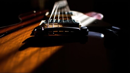 Close-Up of Acoustic Guitar with Dramatic Shadows and Light Play