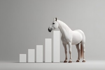 Obraz premium White horse stands proudly beside rising bar graph, symbolizing growth, success, and achievement