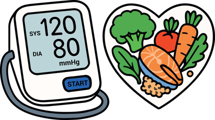 Healthy Lifestyle Blood Pressure Monitor and Heart Healthy Foods