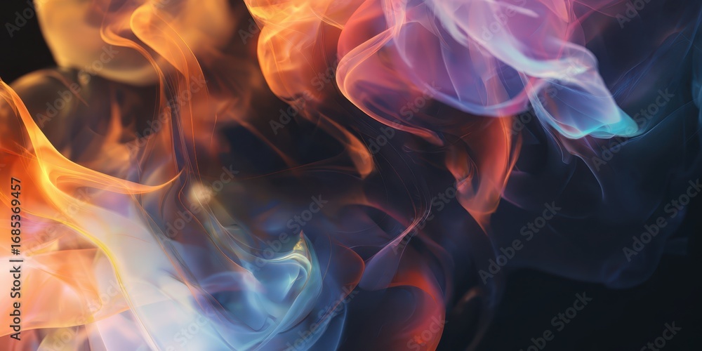 Poster abstract colorful smoke swirls in dynamic motion on dark background
