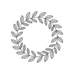 Circular wreath made of delicate leaves and branches, isolated on white background, ideal for elegant borders and decorative accents technology background