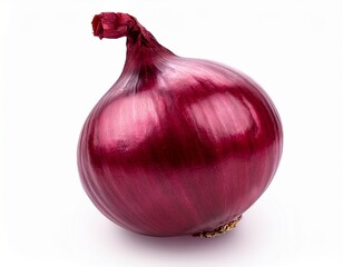single fresh red onion close up on white background