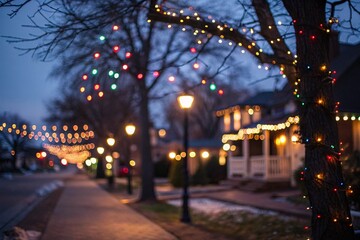 Christmas Lights In Eve Night With Abstract Defocused Bokeh