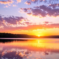 Naklejka premium Serene sunrise over a calm lake (3)
