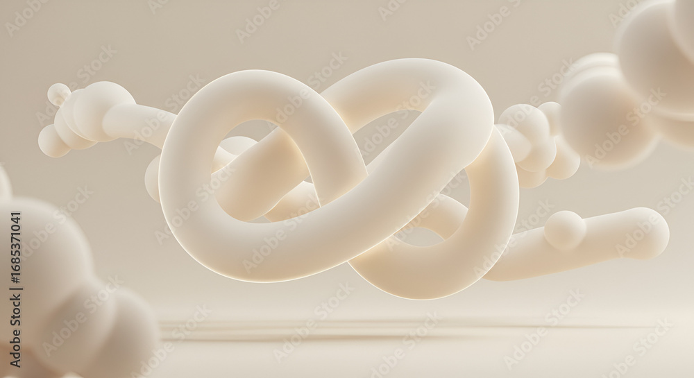Poster abstract 3d rendering of intertwined cream-colored forms on a neutral background