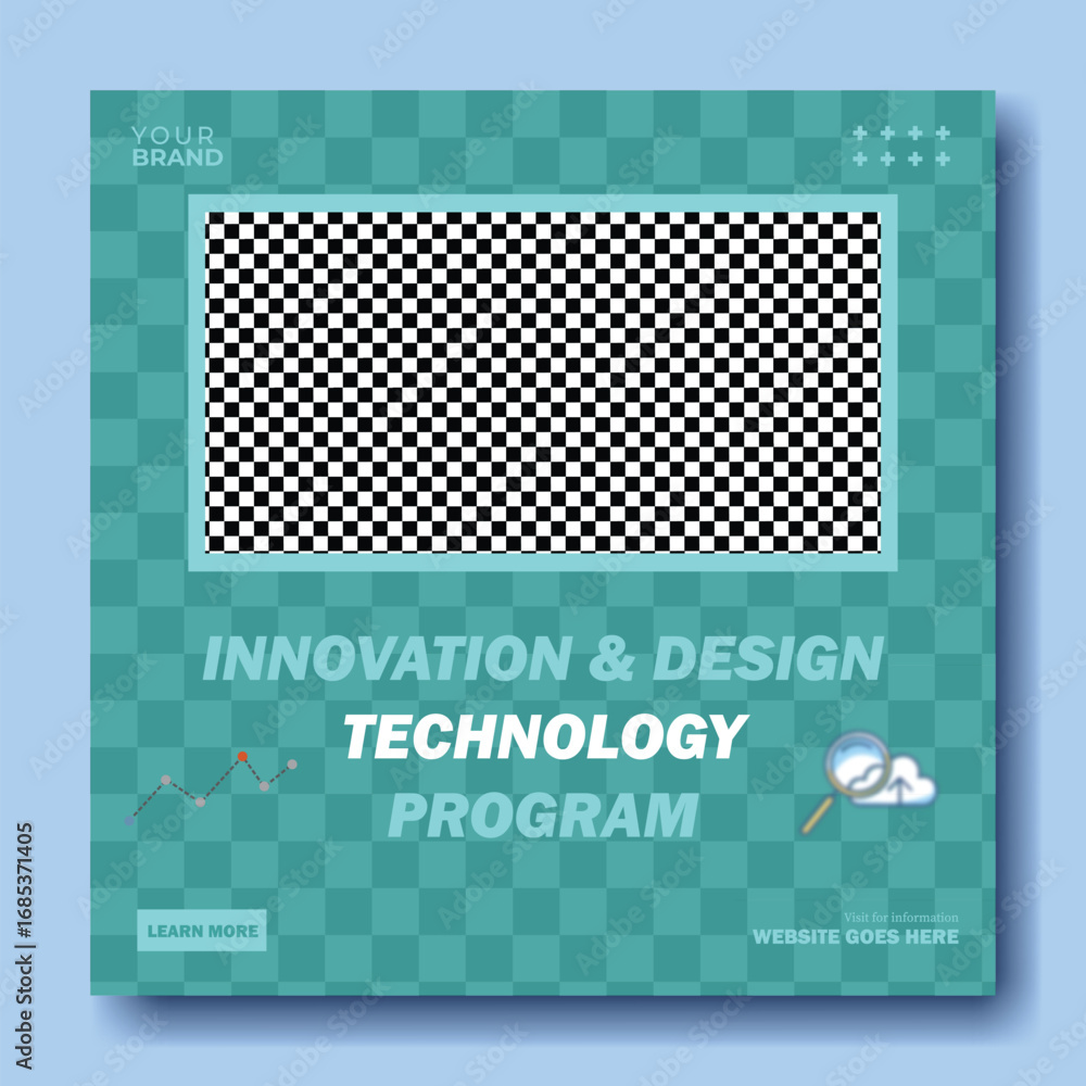 Poster modern digital innovation and design technology program with glowing futuristic interface and person