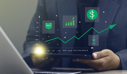 Digital marketing that analyzes business growth through a modern interface, profitability, financial success and goal achievement. Ideal for investment, analysis and innovative strategies.