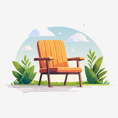 Orange Pixel Art Garden Chair Illustration