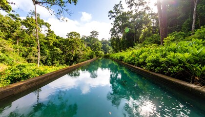 Serene canal through lush tropical forest