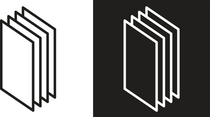 Simple vector illustration of paper sheets. Minimal black and white design representing documents, notes, files, and office stationery. Perfect for icons, logos, templates, business, education.