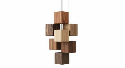 Modern pendant light fixture made of stacked wooden blocks