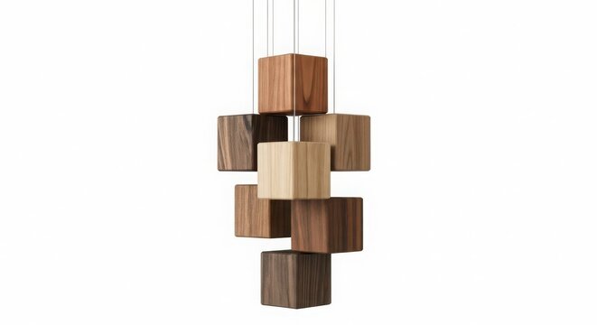 Modern pendant light fixture made of stacked wooden blocks