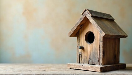 Charming birdhouse crafted from reclaimed wood, adding rustic elegance to any home decor Perfect for spring or summer, this whimsical piece brings nature indoors , texture, natural