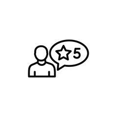 Customer review icon showing a person with a speech bubble isolated on white background
