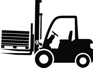 An industrial vehicle, like a forklift, truck, or loader, is used to lift and transport heavy cargo in a warehouse