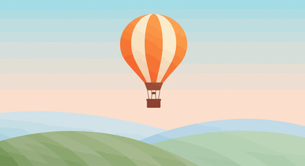 Whimsical Hot Air Balloon Adventure Over Rolling Green Hills