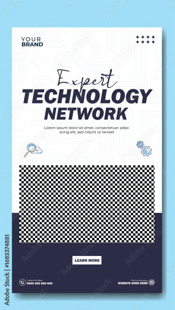 Poster modern technology network presentation with man in glasses and abstract background