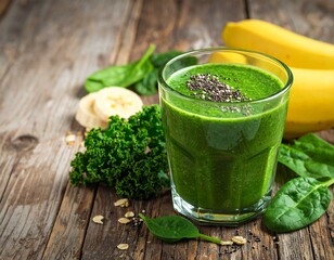 A healthy green smoothie made with spinach, cucumber, and fresh mint in a glass, isolated on white