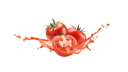 Ripe tomatoes splashing in their own juice.