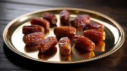 Sweet Dates on Golden Tray Ramadan Treats