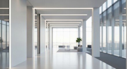 Abstract Soft Focus Modern Office Lobby Interior with Geometric Columns
