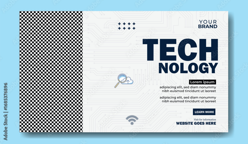 Poster modern technology advertisement template with futuristic blue digital network and abstract glowing l