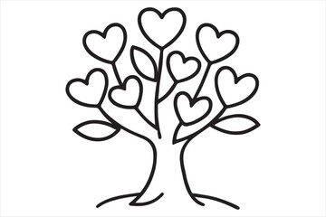 Obraz premium Charming outline tree of hearts drawing symbolizing love and growth silhouette white background