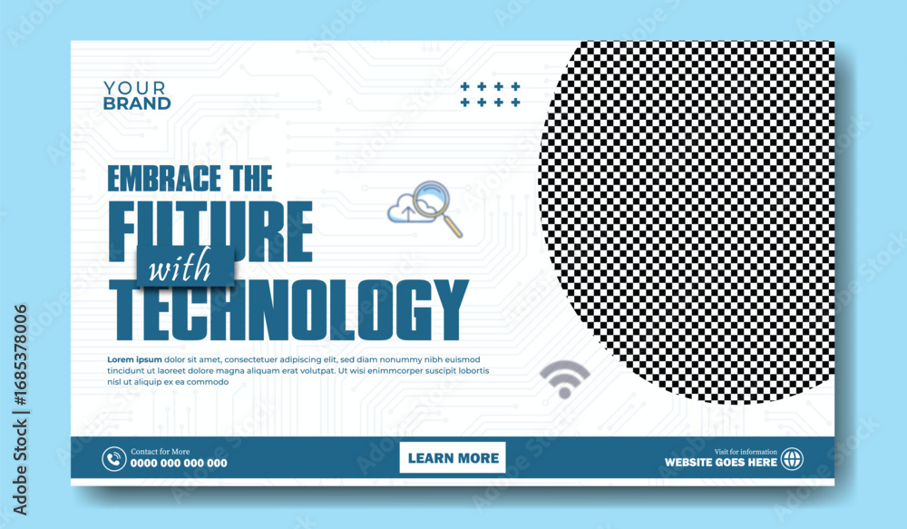 Poster man embracing the future with technology and digital innovation in a modern abstract background