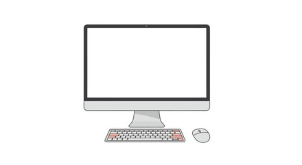 Fototapeta premium A Modern Desktop Computer with a Large Flat Screen Display Keyboard and Mouse on a White Background Representing Digital Technology and Office Work
