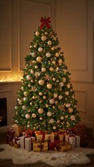 Elegant Gold and Red Christmas Tree with Gifts