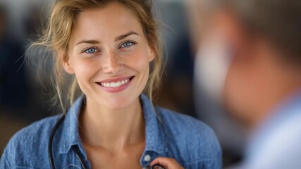 Young Female Healthcare Professional Smiling with Stethoscope in Clinic - Powered by Adobe