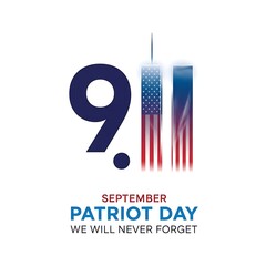 Fototapeta na wymiar 911 patriot day remembrance with twin towers and us flag