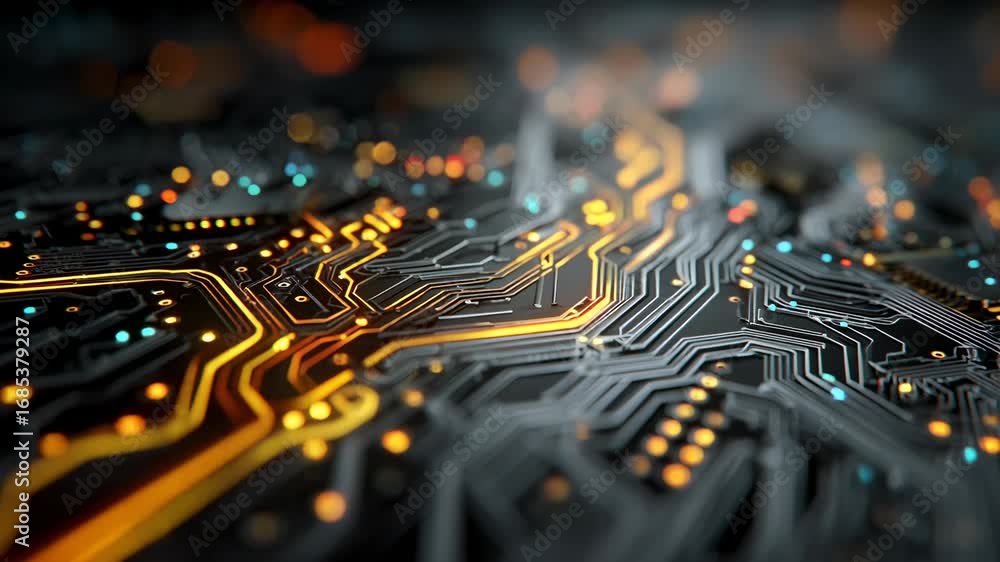 Poster abstract technology background with circuit board design and lights