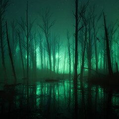 Eerie Emerald Swamp: Mystical Forest Landscape