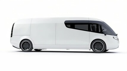 A white van parked on a clean and blank white surface, ideal for use in presentations or as a prop in various scenes
