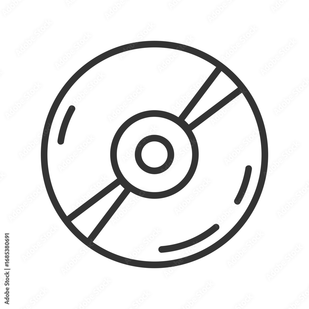 Poster a circular digital versatile disc graphic with curved lines and an inner circle. editable stroke. ve