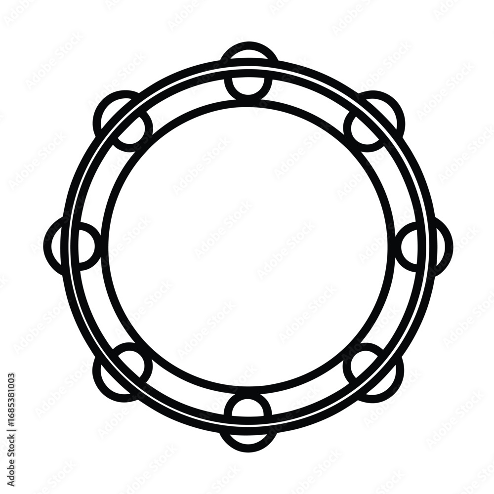 Poster a circular tambourine with a doublelayered frame and multiple metal jingles around its perimeter. ed