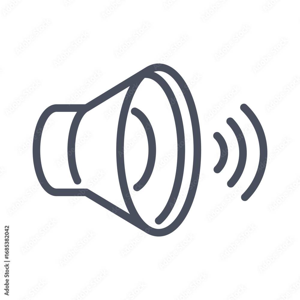 Poster a speaker icon facing right with sound waves emanating from it. editable stroke. vector illustration