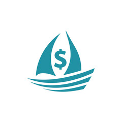 Teal sailboat with dollar sign on white background currency money